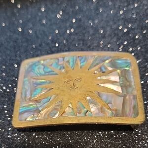 Vintage Style Sun Brass Belt With Abalone Shell Inlay